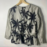 Baum Und Pferdgarten Palm Tree Print 100% Silk Elastic Waist Floral Blouse Sz 36 Gray Photo 2