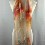 Women’s 100% Silk Orange, White, & Green Ruffled Scarf White Photo 0