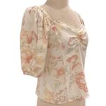 Puff Sleeve Floral Sweetheart Neck Linen Prairie Style Top Pink Size XS Photo 3