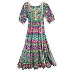 Boho Gypsy Maxi Dress Size S Multicolor Geo Floral Embroidered Sequins Boho Chic Pink Photo 8