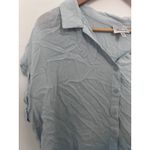 Blue Heaven Ombre Distressed Fray Hem Button Down Shirt Top Womens L Size L Photo 2