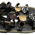 River Island  Tide Flat Sandal Black and Gold Embellished Sz8 Photo 9