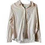 Gap Long Sleeve Button Front Cream Mini Heart Button-Up Shirt Sz L Photo 0