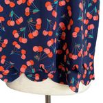 Maison Jules Cherry Print Sleeveless Scallop Hem Layered Blouse Size Small Navy Photo 3