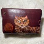 Hand Painted Orange Cat Leather Pouch VGUC FS Originals Full Zip Red Photo 0