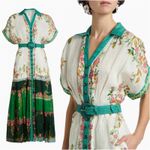 Saloni Riya B Dress in Zinnia River US 2 / UK 6 NEW Green Belted White Photo 16