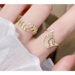 Boutique NEW Women's 14k Gold‎ Filled Solid Leaf Simulated Diamond Adjustable Ring Photo 6