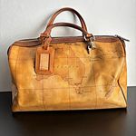 Alviero Martini Brown Handbag Map Leather Boston Speedy Bag Satchel Milan Tote Photo 1