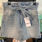 Black Label High Rise Paperbag Shorts Light Wash Tie Waist Denim Womens Large Photo 1