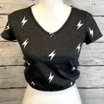 Brit & Bri Cropped Gray Lightning Print Tee-XS Photo 0
