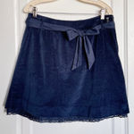 Garnet Hill  • navy blue corduroy skirt lace hem bow waist sash belt a-line mini Photo 0