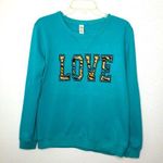 No Boundaries  Teal Crewneck Sweater with LOVE size L Photo 0