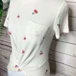 Rue 21 White & Red Cherry Fruit Print Twist Front Short Sleeve Tee Top Size Small Photo 3