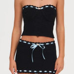 For Love & Lemons  | NWT Kelsey‎ Crochet Knit Mini Skirt and Top Set in Black SML Photo 0