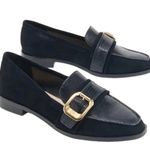 Vince Camuto NWT Leather Cenkanda Gold Buckle Embossed Loafer Shoe Black Size 7 Photo 2