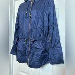 Michael Kors Blue & Gold Hooded Women’s Zip Up Rain Jacket Windbreaker Photo 4