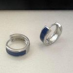 Blue Stripes Small Hoop Earrings for Men Women Streetwear Unisex Style Photo 3