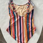Pink Chicken Courtney Colorful Vertical Stripe One Piece Swimsuit Large $188 Orange Photo 2
