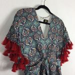 Anthropologie  Sachin + Babi Maxi Dress Size 2 Tasseled Red Blue Abstract Satin Photo 6