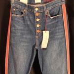 Alice + Olivia Glow-up jeans size 27. Blue with red stripes. NWT Photo 6