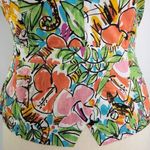 Vintage floral print short sleeve jacket, green and red, cotton blend Size XXS Photo 11