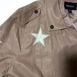 Zenana Blush Leather Jacket with White Stars Photo 5