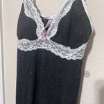 Victoria's Secret New  Babydoll Short Nightgown Sz M Black Glitter Sparkle Lace Photo 2