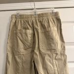 Free People  Drawstring Denim Track Pants Sz Small Khaki Wide Leg High Rise EUC Photo 4
