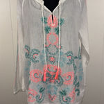 Boden Womens 12 Gauze Boho Peasant Blouse Embroidered Neon Flowers Tassels Photo 0