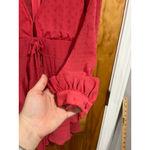 For Love & Lemons Flamingo Pink Tarta Print Long Sleeve Mesh Feminine Dress Photo 2