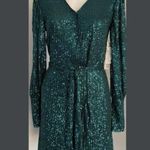 AQUA Belted Sequin Mini Dress GREEN emerald SMALL Formal Cocktail Photo 5