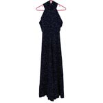 American Vintage Vintage Dress Size Small Fish Navy Blue Keyhole Wrap Neck Polyester Midi/Maxi Photo 1