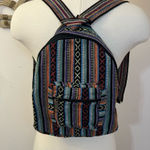 Boho Striped Hemp Mini Festival Backpack Blue Photo 0