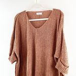 In Loom V Neck Slouchy Crochet 3/4 Cuffed Sleeve Sweater Brown XS / S Photo 6