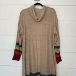 Matilda Jane  Women’s Large Tan Colorblock Hooded Longline Cardigan Sweater Photo 3