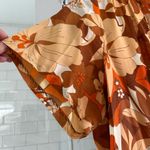 Vintage 60s Silk Floral Handmade Button Front Mini Dress Brown Size XL Photo 4