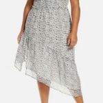 Leith NWT black and white floral smocked waist asymmetric hem front slit sundres Photo 0