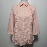 Zac & Rachel Peach Ruffle Button Down Shirt 3/4 Sleeve Size S Feminine Pastel Pink Photo 1