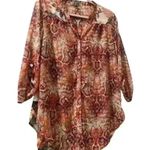 Anthropologie Fig & Flower Sheer Floral Button Up Shirt Blouse Top Size Large Red Photo 1