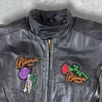 Vintage Women's Leather Biker Jacket Sz 44 (Large) Harley/Biketober Patches Moto Black Photo 2