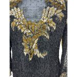 Laurence Kazar VTG 80s 90s Laurance Kazar Black Gold Heavy Hand Beaded Sequin Glam Dress NWT XL Photo 8