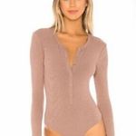 Privacy Please Bodysuit Tan Ribbed Long Sleeve Snap Front Top Photo 11