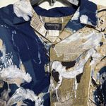 Country Shop Chic Abstract Button Down Shirt Horse Newspaper Size L 100% Rayon Blue Photo 3