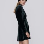 ZARA  Floral‎ Velvet Mini Dress Women's Medium Blue Black Holiday Hippie Dainty Photo 2