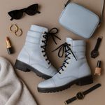 Stuart Weitzman  Light Blue Combat LaceUp Boots Size 8 Leather Sole Made in Spain Photo 1