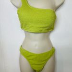 Women's Ribbed Bikini Set One Shoulder Top with Mid Waist Two Piece Size M Green Size M Photo 4