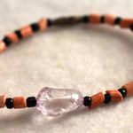 Source Unknown Vintage Beachy Coral Shell Black Beads Clear Stone Barrel Clasp7.5 Inch Bracelet Photo 0