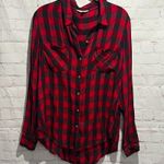 Lucky Brand Red and Black Checkered Plaid Button Up Shirt Woman’s Size Large Photo 0