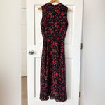 Talbots Vintage Cherry Print Black Red Belted Sleeveless Midi Dress Size 8 Photo 4
