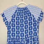 Vineyard Vines Watercolor Geo Print Tiered Ruffle Sleeve Midi Dress Newport Blue Photo 6